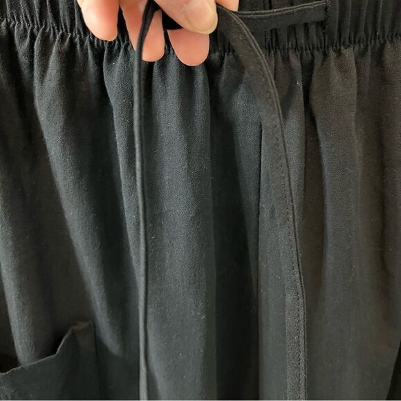 Black Pocket-Tie Waist, button accent lightweight cotton blend pants size L nwt - Picture 8 of 13